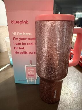 Bluepink Speckled Pink Insulated Travel Tumbler with Handle